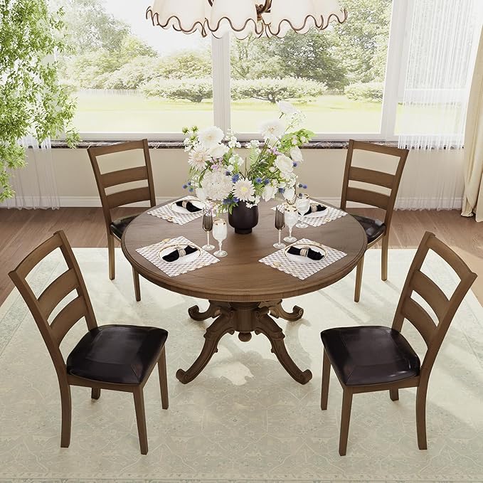 COLAMY Upholstered Dining Chairs Set of 2, PU Leather Ladder High Back Dining - Image 6