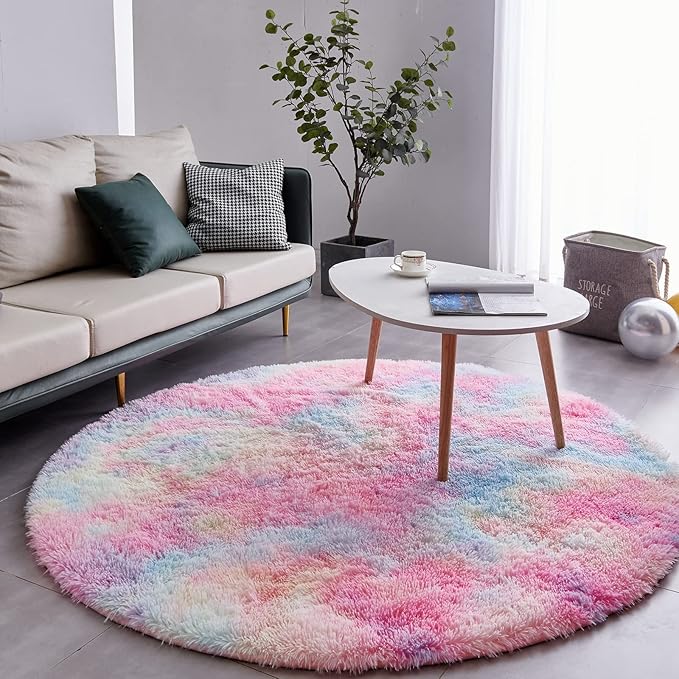 FJZFING Rainbow Round Rug Ultra-Soft Plush Modern 7x7 Circle Area Rug - Image 3