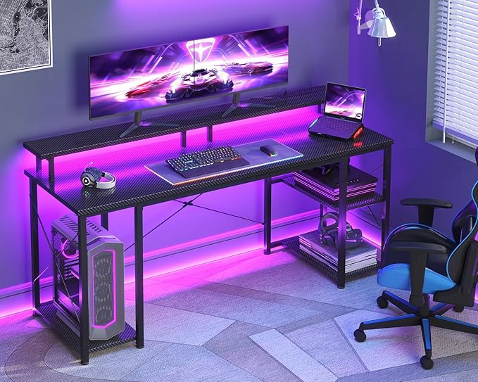 ODK 63 Inches Gaming Desk with LED Lights, Computer Desk with Monitor Stand - Image 2
