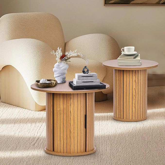 Modern Walnut End Table with Storage - Image 6