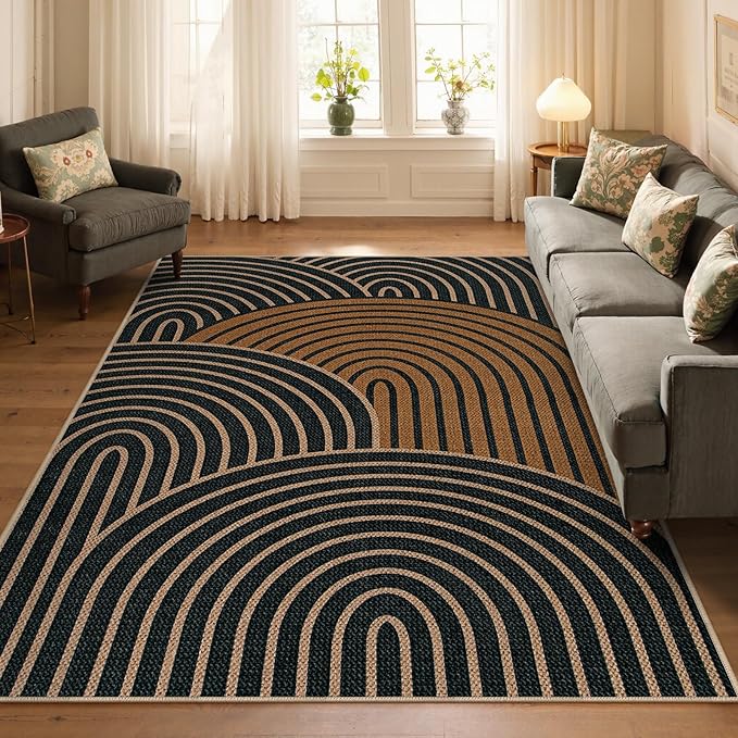 Lahome Modern Rainbow Easy Jute Carpet, Washable Rugs 5x7 - Image 7