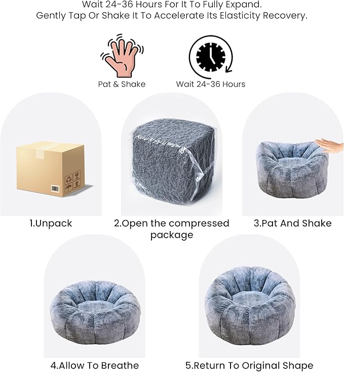 Bean Bag Chair with Filler, Faux Fur Comfy Chair with Petal Armrest Fluffy - Image 7