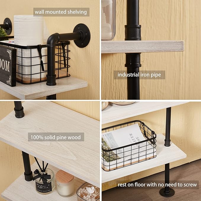 Pipe Industrial Ladder Shelves Bookcase, Wall Mounted Retro Wood Metal Pipe - Image 3