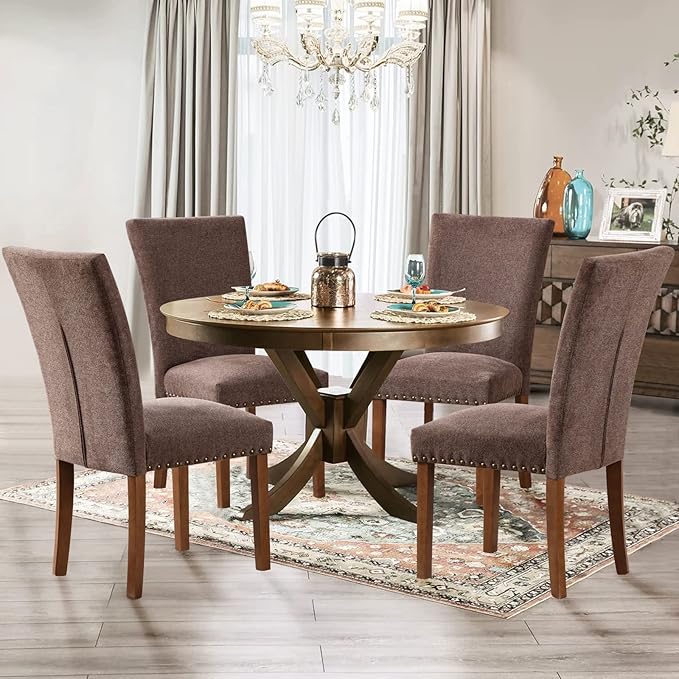 Parsons Dining Chairs Set of 6, Upholstered Nailhead Dining Room Kitchen Side - Image 4