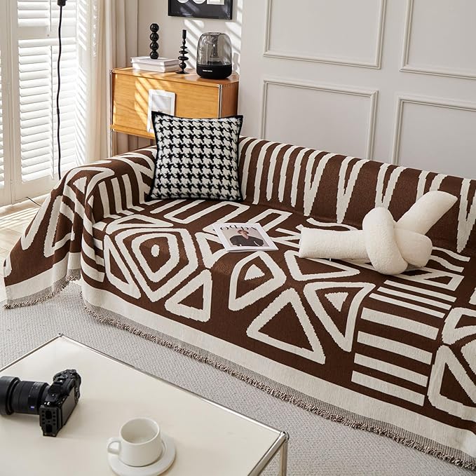 STACYPIK Reversible Boho Chocolate Sofa Cover Durable Couch Cover - Image 3