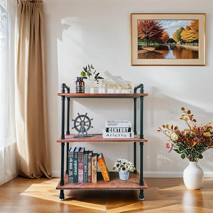 Industrial Bookshelf, 3 Tier Pipe Shelving, Industrial Pipe Shelf - Image 10