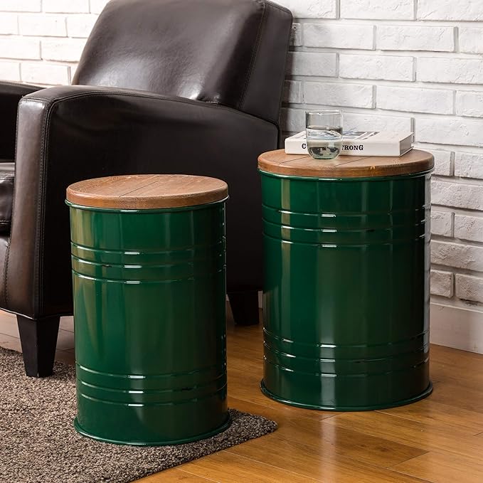 Glitzhome Farmhouse Accent Side Table, Metal Storage Stool Ottoman - Image 9