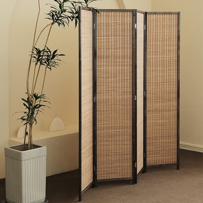 4 Panel Room Divider and Folding Screen Room Divider, Bamboo Room Divider Screen - Image 3