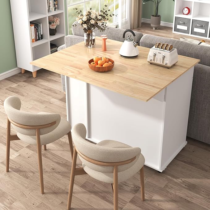 46" Kitchen Island with Drop Leaf, Kitchen Storage Cart W/ 3 Tier Pull Out - Image 8