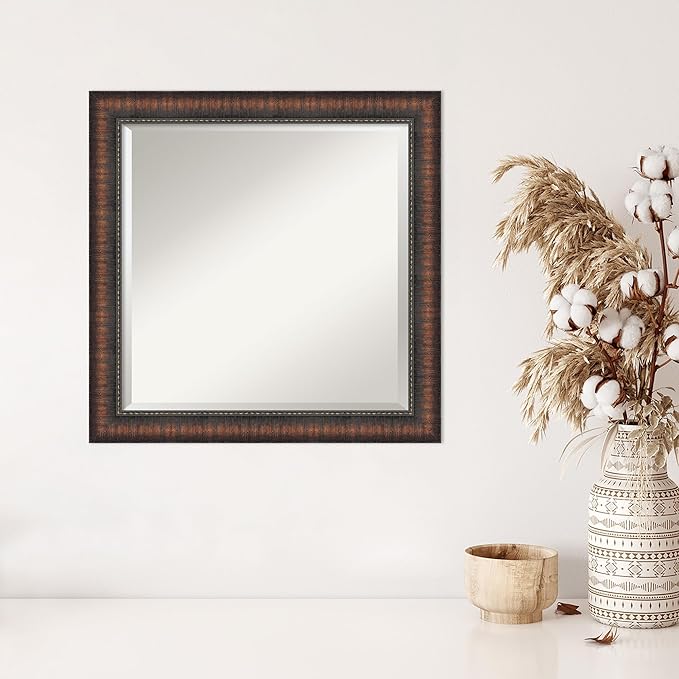 Amanti Art Brown Wall Mirror 24x24 Caleb Brown Square Bathroom Mirror - Image 5