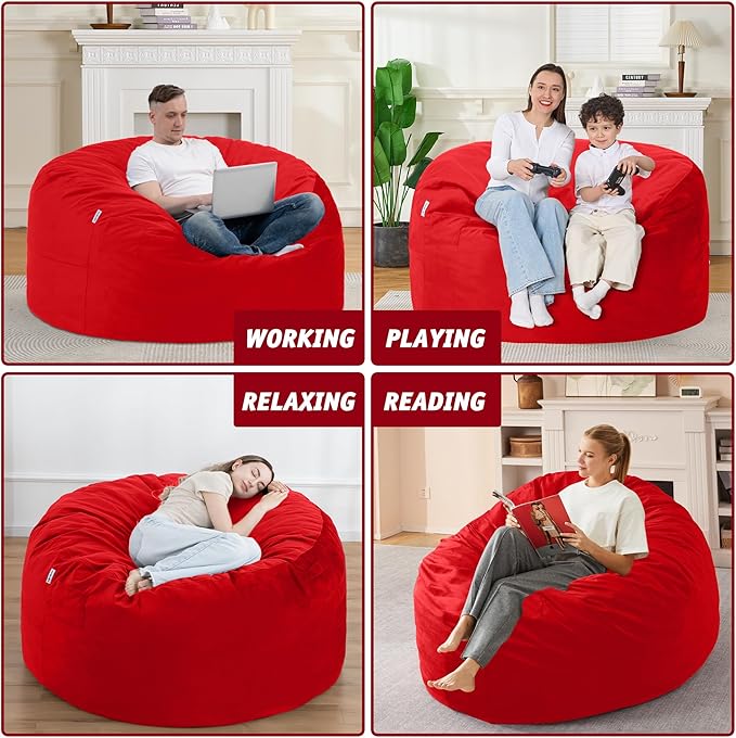 4FT Bean Bag Chair with Ultra Soft Velvet Cover Bean Bag Sofa with Memory Foam - Image 6