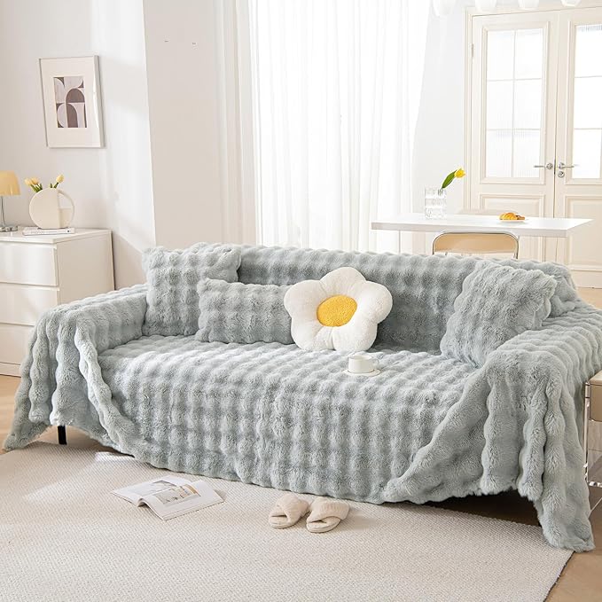 VM VOUGEMARKET Soft Warm Faux Fur Sofa Cover Thick Shaggy Fuzzy Sectional Couch - Image 7