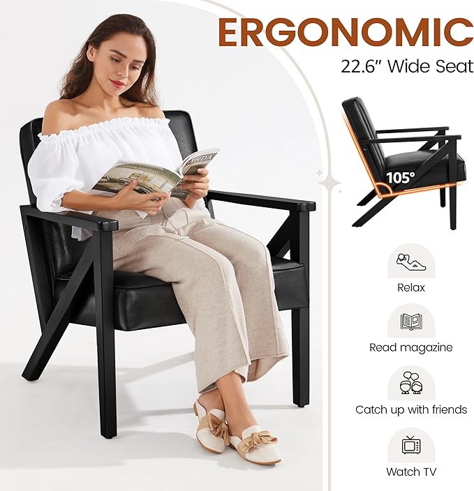 Yaheetech Accent Chair, PU Leather Reading Chair, Mid Century Modern Arm Chair - Image 7