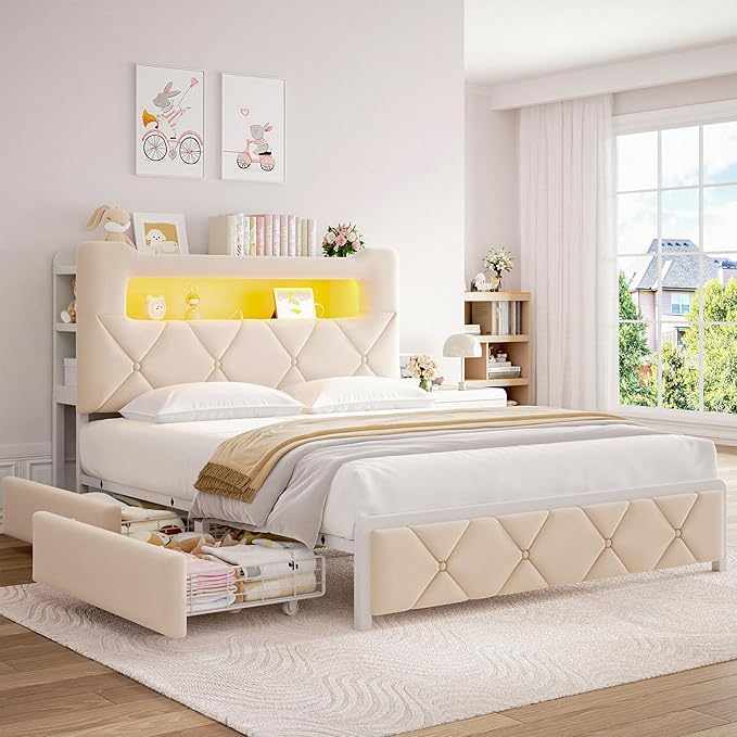 Queen Upholstered LED Bed Frame - Image 8