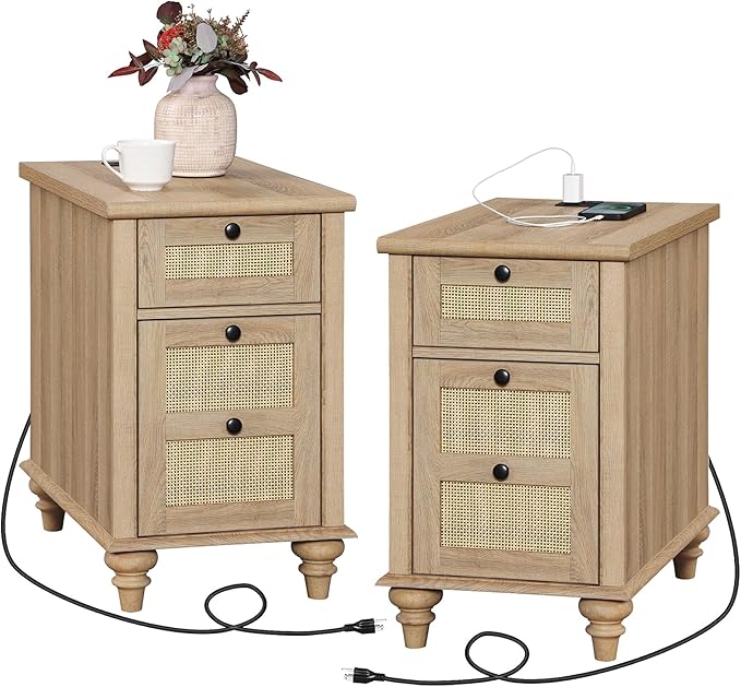 WAMPAT Set of 2 Rattan End Tables by WAMPAT