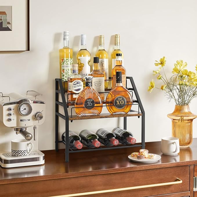 VINAEMO Wine Racks Countertop, 3-Tier Liquor Bottle Display Shelf, Coffee Syrup - Image 8