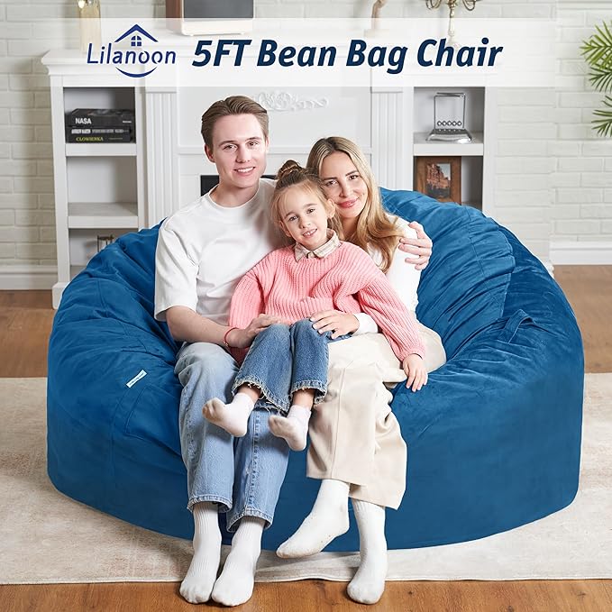 5FT Bean Bag Chair with Ultra Soft Velvet Cover Bean Bag Sofa with Memory Foam - Image 3