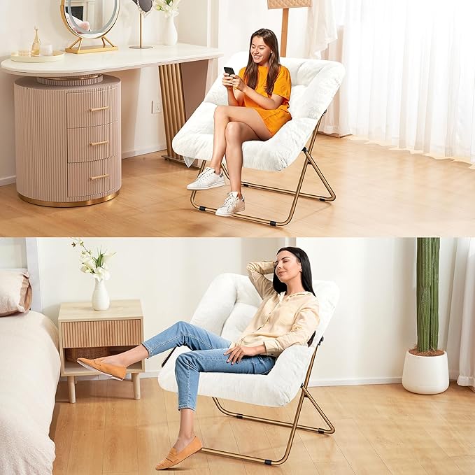 Comfy Saucer Chair for Adults, Foldable Living Room Chairs, Soft Faux Fur - Image 6