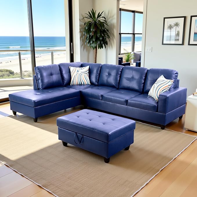 L Shaped Couch PU Leather Sectional Couch Upholstered 3 Pieces Sofas by LynginsCreativeLife
