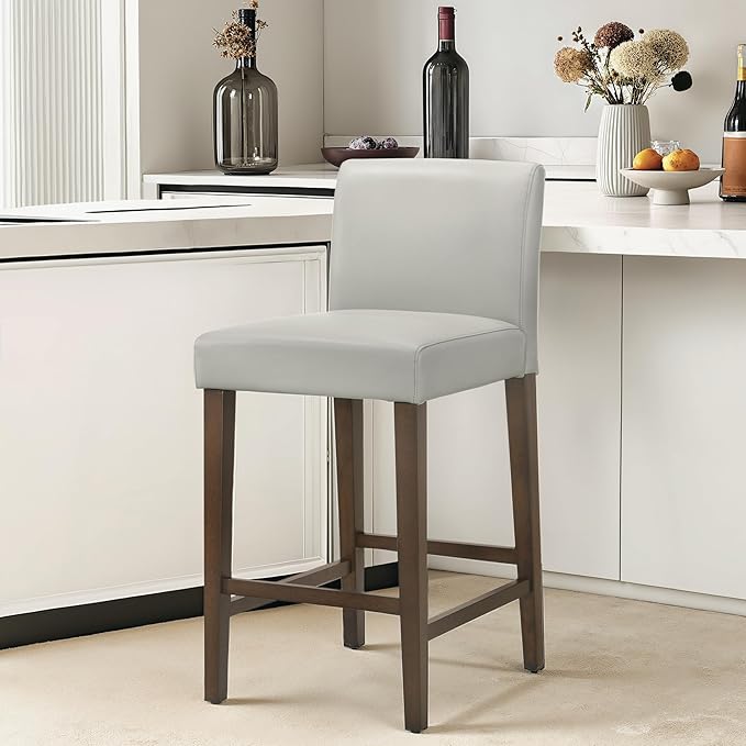 CHITA Counter Height Bar Stools Set of 2, PU Leather in Creamy Grey - Image 2