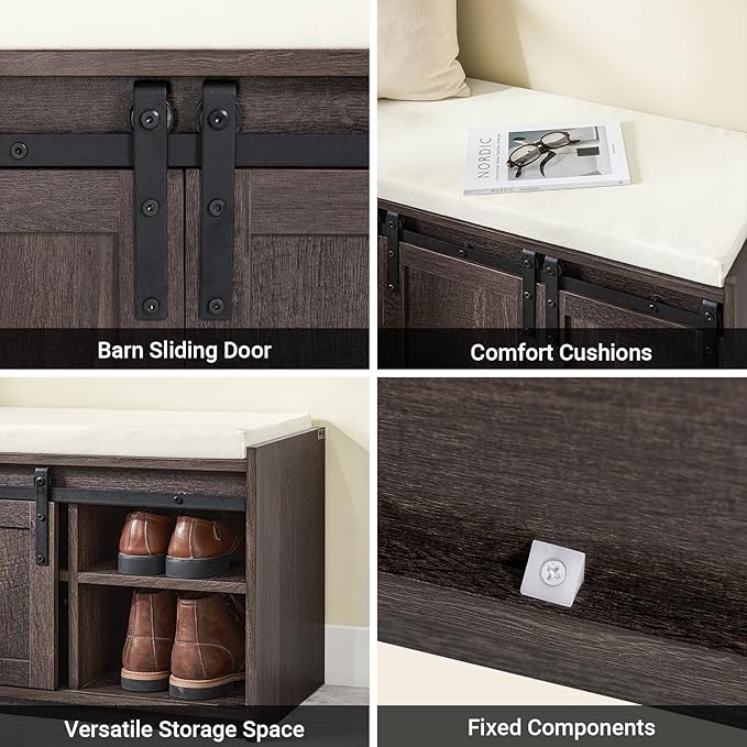 Haotian Industrial Style Shoe Storage Bench, Entryway Hallway Shoe Cabinet - Image 6