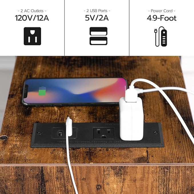 HOOBRO End Table with Charging Station, Narrow Side Table with 2 Drawer & USB - Image 5