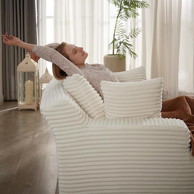Oversized Chaise Daybed Lounge Sleeper Chair Sofa Bed Indoor, Fluffy Corduroy - Image 3