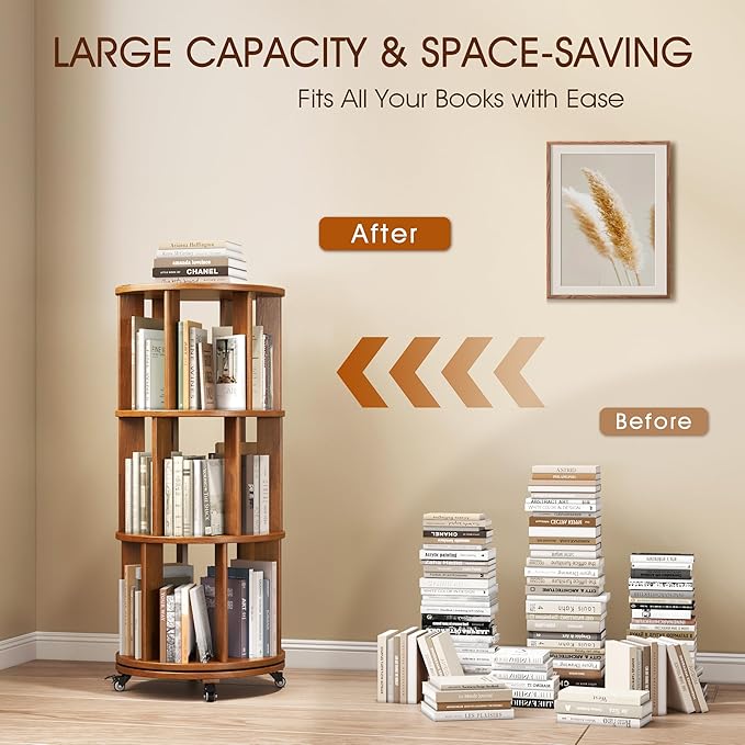3 Tier Rotating Bookshelf Tower Spinning Bookshelf - Image 3