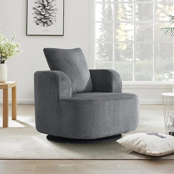 Furnimart 360° Swivel Barrel Accent Chair Set of 2, Round Upholstered Comfy - Image 3