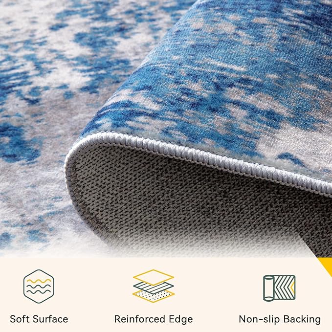 Washable Area Rugs 2'x10' Non-Slip Modern Abstract Soft - Image 4