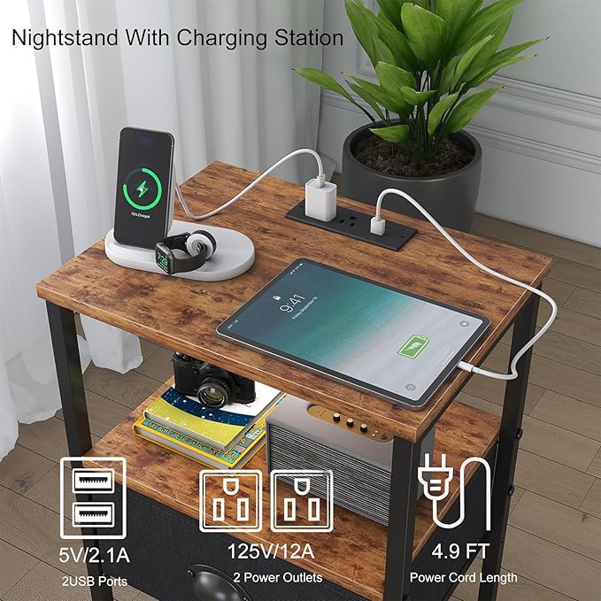 Sthmec Nightstands Set of 2, LED Bedside Tables - Image 4