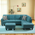 L-Shaped Sectional Sofa with Ottoman, Right-Facing Modern Microfiber Couch by GlasFlength