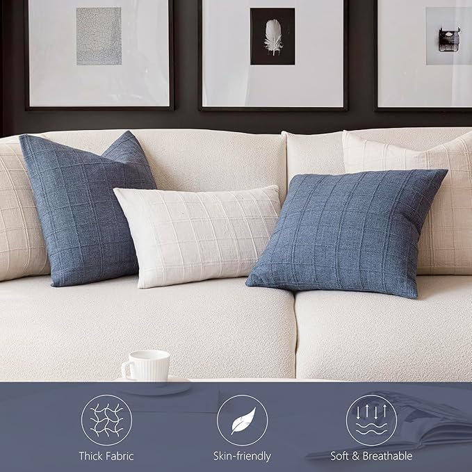 Foindtower Set of 2 Decorative Linen Check Throw Pillow Covers Neutral - Image 7