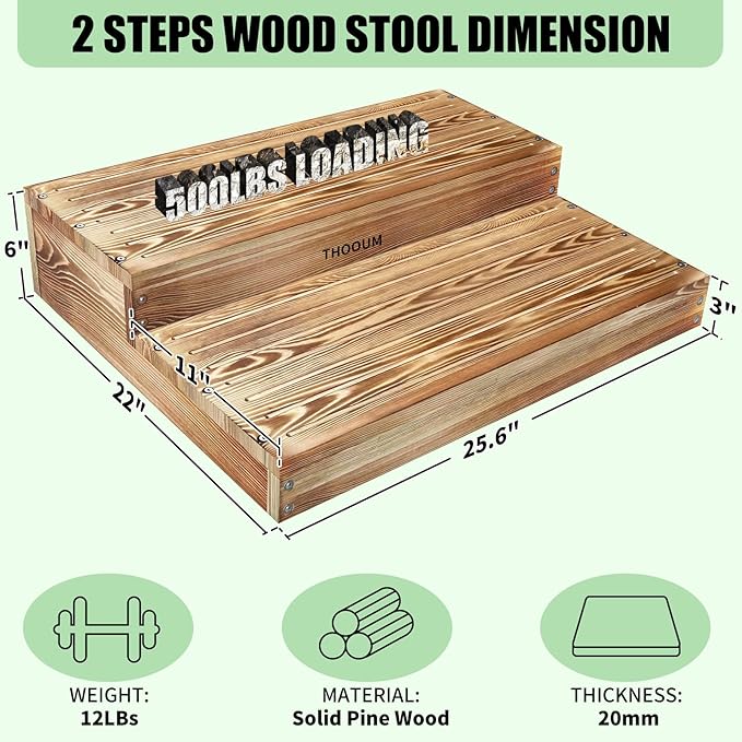 Wooden 2 Step Stool for High Beds, Moderate & Applicable 2-Step Stools for - Image 2