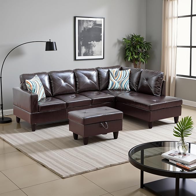 Couches for Living Room Faux Leather L Shaped Couch Comfy 3 Pieces Sectional - Image 4