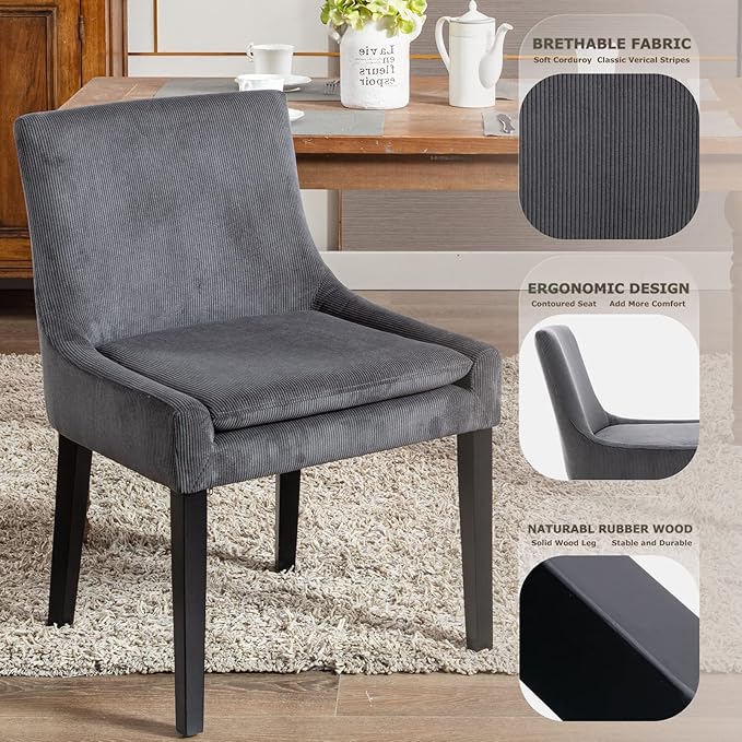 COLAMY Modern Dining Chairs Set of 4, Upholstered Corduroy Accent Side Leisure - Image 7