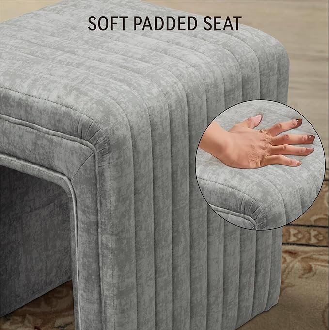 Get Set Style Vanity Stool Chair, Modern Velvet Ottoman Foot Stool - Image 4