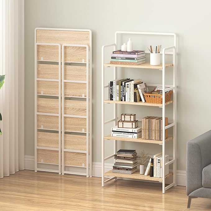 4NM No Assembly Folding Bookshelf, 4-Shelf 54" H Collapsible Foldable Bookcase - Image 2