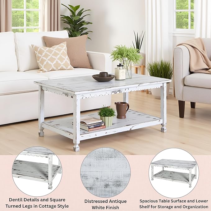 Country Cottage 42-Inch Farmhouse Coffee Table - Image 5