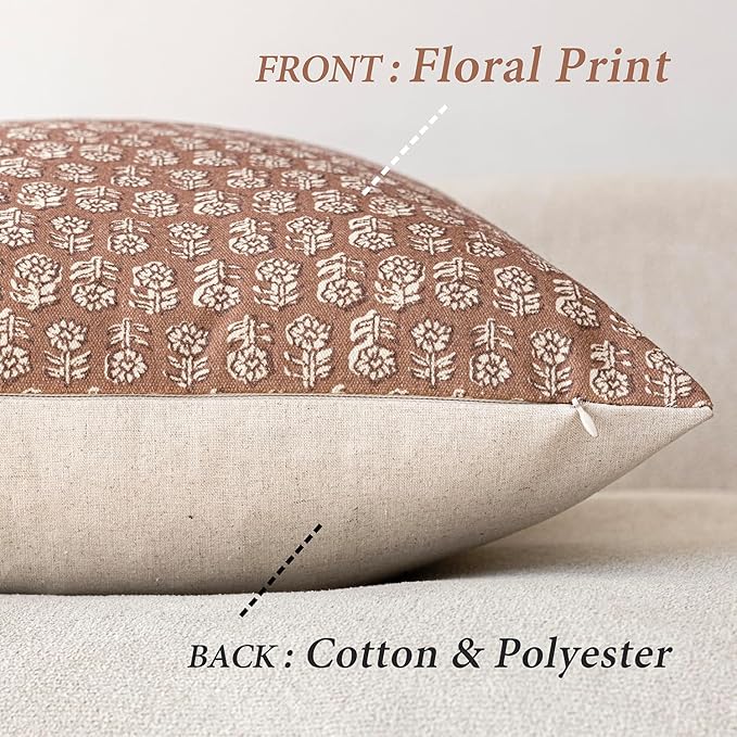 Foindtower Set of 2 Decorative Vintage Floral Print Throw Pillow Covers Neutral - Image 2