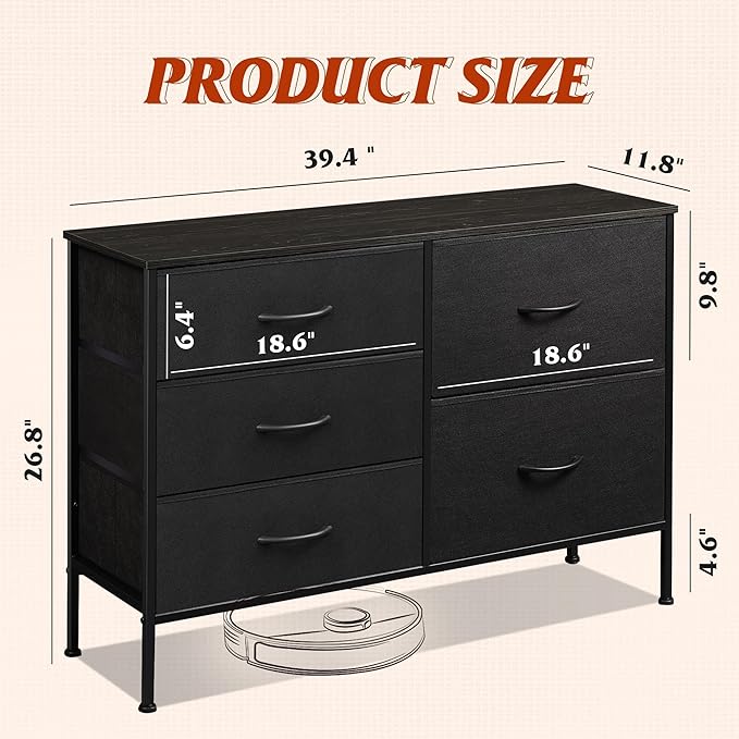 WLIVE Dresser for Bedroom with 5 Drawers, Wide Bedroom Dressers with Drawer - Image 3