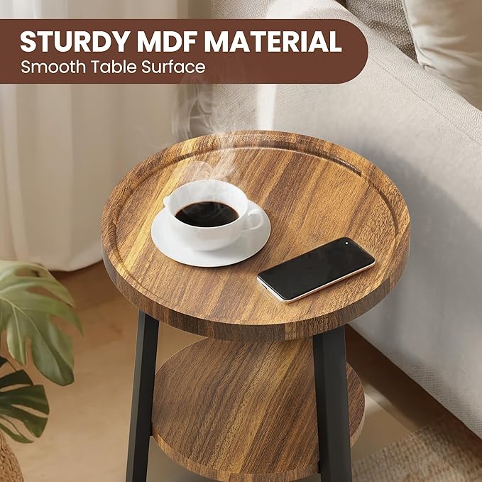 PPAMAPIC Round End Table, 2 Tier Side Table - Image 4
