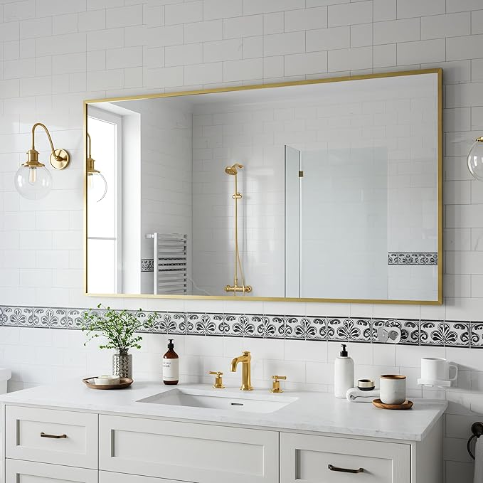 20x40 Inch Brass Bathroom Mirror - Image 2