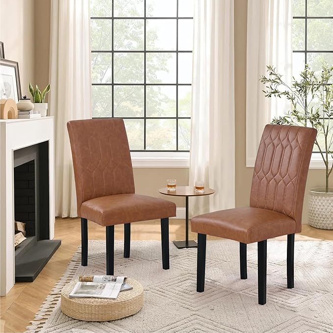 VECELO Upholstered Dining Chairs Set of 2, Modern PU Leather Accent Parsons - Image 6
