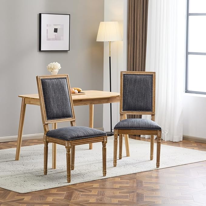 Merax Upholstered Solid Wood Dining Chairs Set of 2, French Country Style - Image 4
