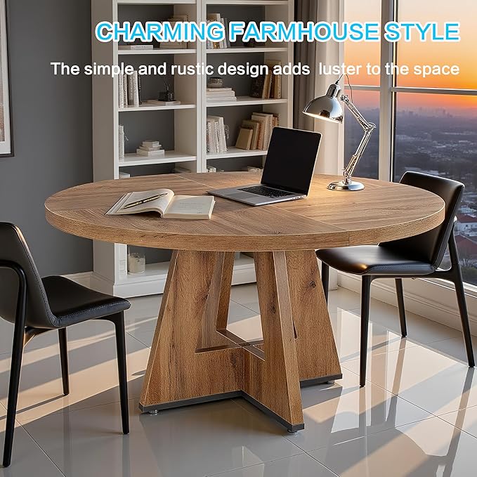47" Round Dining Table for 4-6, Modern Dinner Table Farmhouse Round Small - Image 3