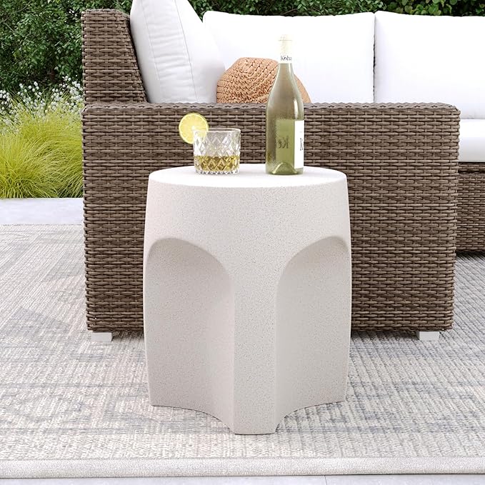 COSIEST Concrete Side Table Drum Shape, Patio Accent Table Cement End Tables - Image 6