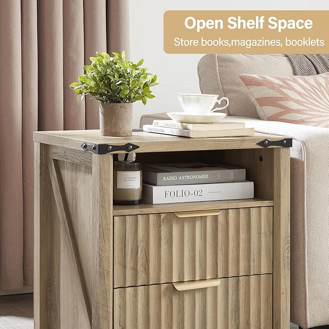 Fluted Nightstand with Charging Station Set of 2-20 Inch Wide Farmhouse Bedside - Image 6