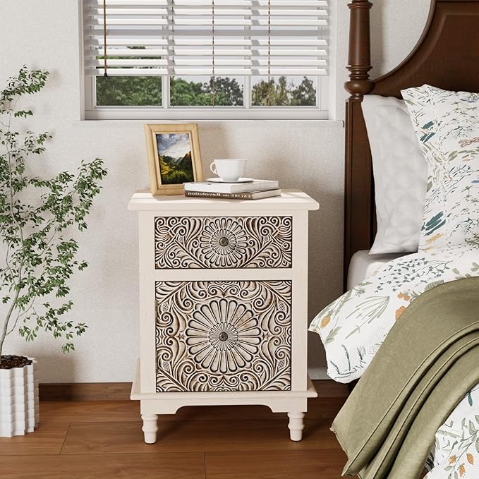 COSIEST Bedside Table Set of 2, Wood Nightstand, Farmhouse End Table - Image 7