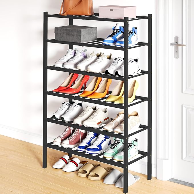 Smiry Shoe Rack, 6 Tier Bamboo Shoe Organizer, Stackable Free Standing Wooden by Smiry